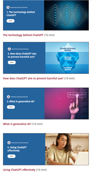 Generative AI tutorials from Univ. of Arizona Libraries